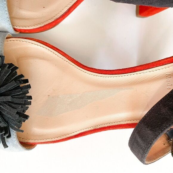 J. Crew Colorblock Sandals With Pom-poms Womens 8 Made In Italy Block Heel Suede - Picture 6 of 12